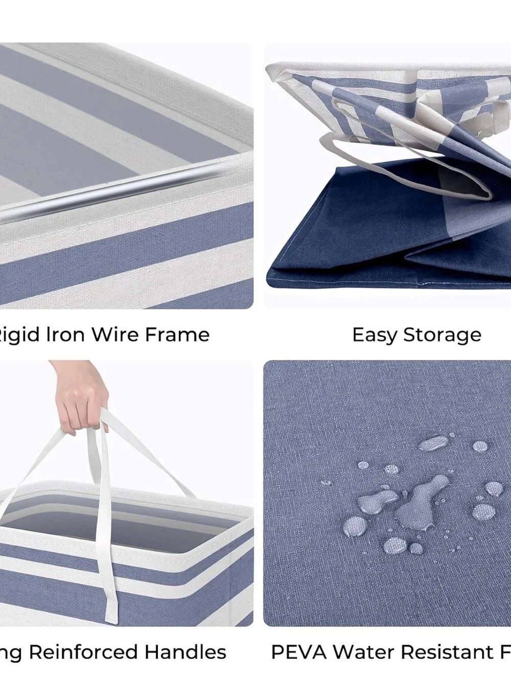 Striped Collapsible Fabric Storage Bin - Navy & Light Blue